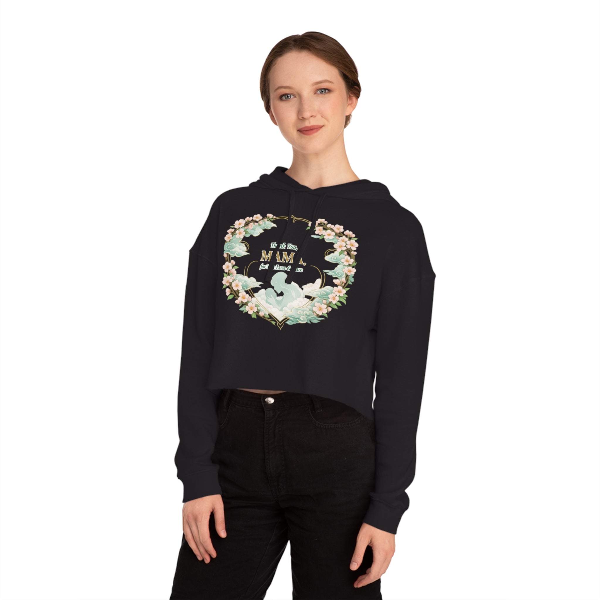 A Mother's Embrace — Women's Cropped Poetry Hoodie| Pullover Long Sleeve