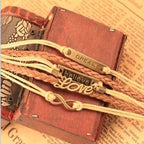 Handmade Love Dream 8 Word Faith Bracelet Bright Leather Rope Multi-Layer