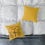 Christian Cross Scripture Yellow Throw Pillow — 2 Corinthians 5:7 & Luke 18:27