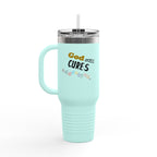 40oz Insulated Travel Mug – "God Sees, Cures, and Loves" Inspirational Tumbler