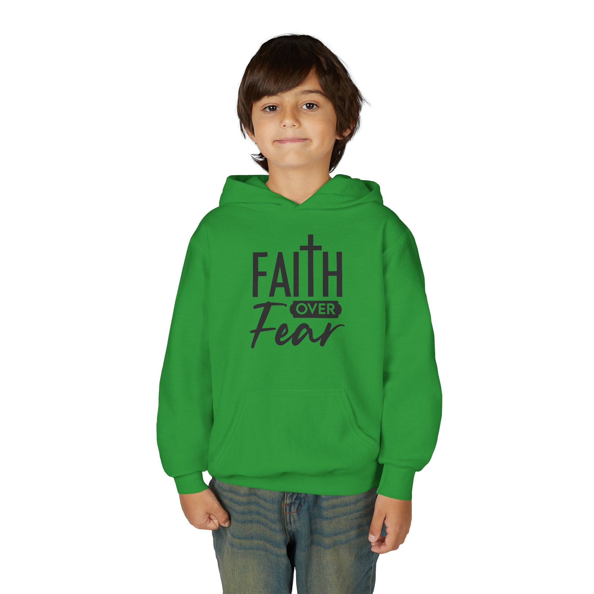 Youth Faith Over Fear Hoodie Kangaroo Pouch Active Wear