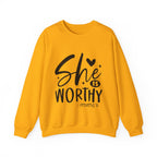 She is Worthy Proverbs Sweatshirt Unisex Curved Neck Fleece Crewneck Long Sleeve