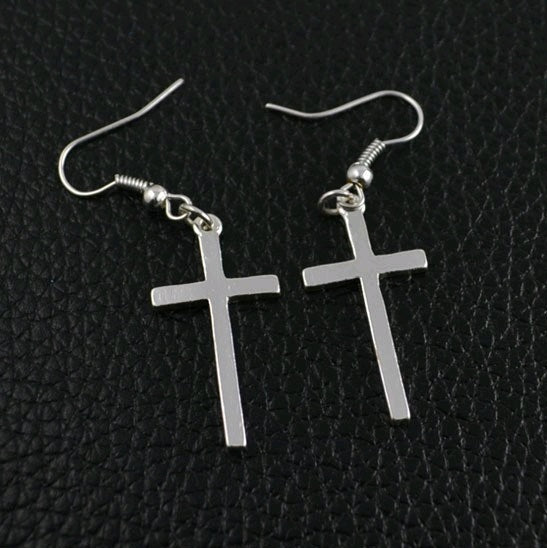 Faith Cross Dang Drop Simple Christian Cross Hook Earring