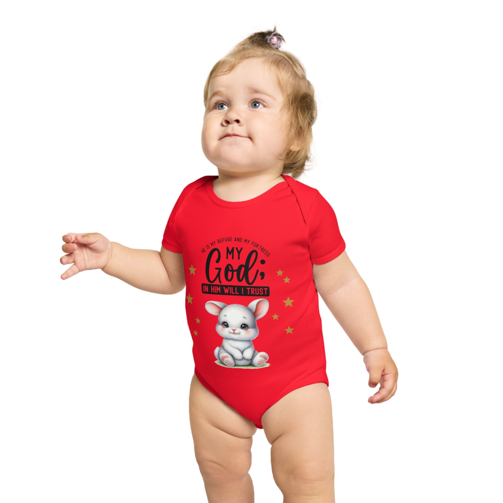 My God Baby Bodysuit - Trust in Him - Cute Bunny Baby Designed Onesies