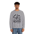 She is Worthy Proverbs Sweatshirt Unisex Curved Neck Fleece Crewneck Long Sleeve