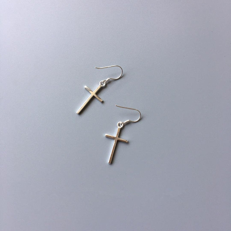 Faith Cross Dang Drop Simple Christian Cross Hook Earring
