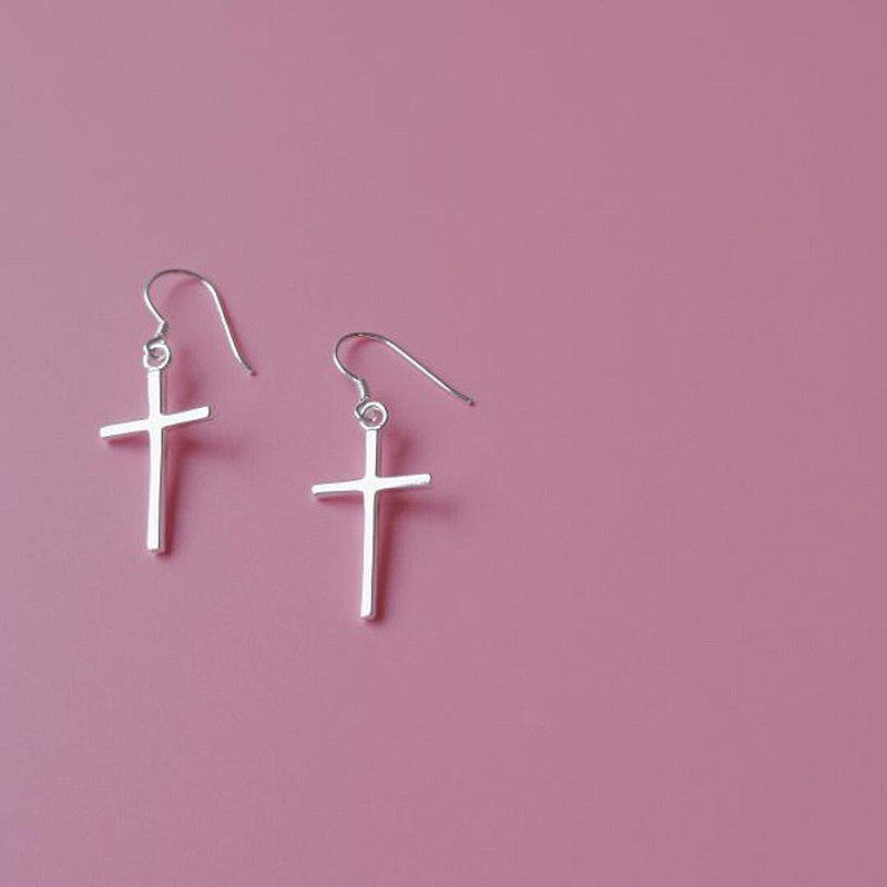 Faith Cross Dang Drop Simple Christian Cross Hook Earring