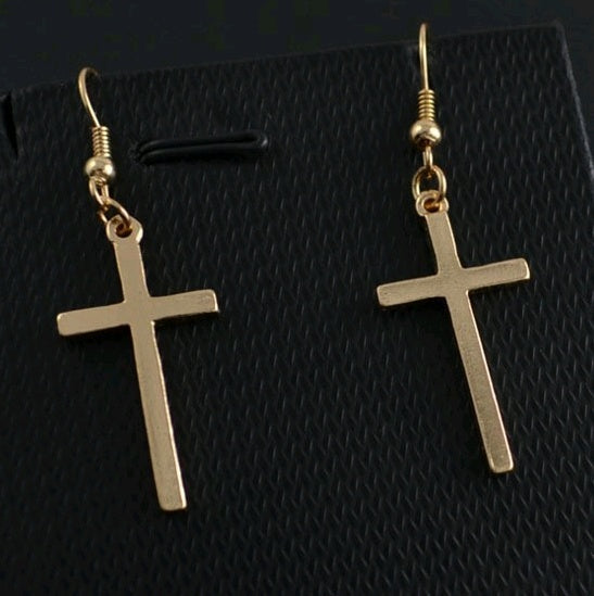 Faith Cross Dang Drop Simple Christian Cross Hook Earring