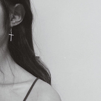 Faith Cross Dang Drop Simple Christian Cross Hook Earring