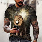 3D Printed Lions Jesus Pattern Pull-Over Breathable Quick-drying T-shirt Curved Neck