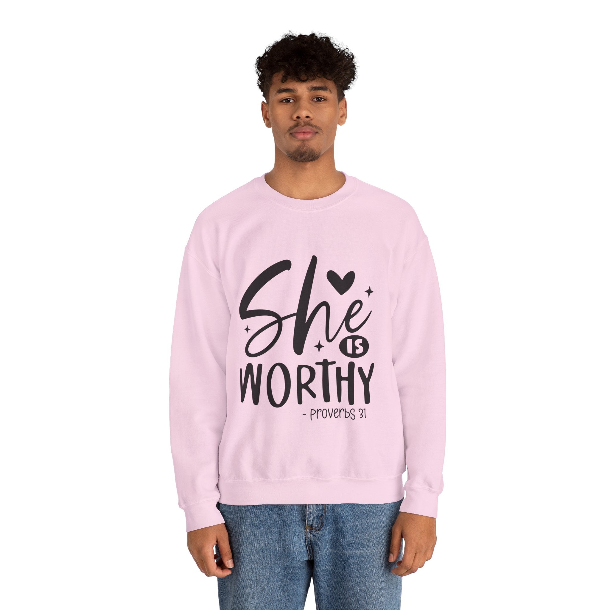 She is Worthy Proverbs Sweatshirt Unisex Curved Neck Fleece Crewneck Long Sleeve