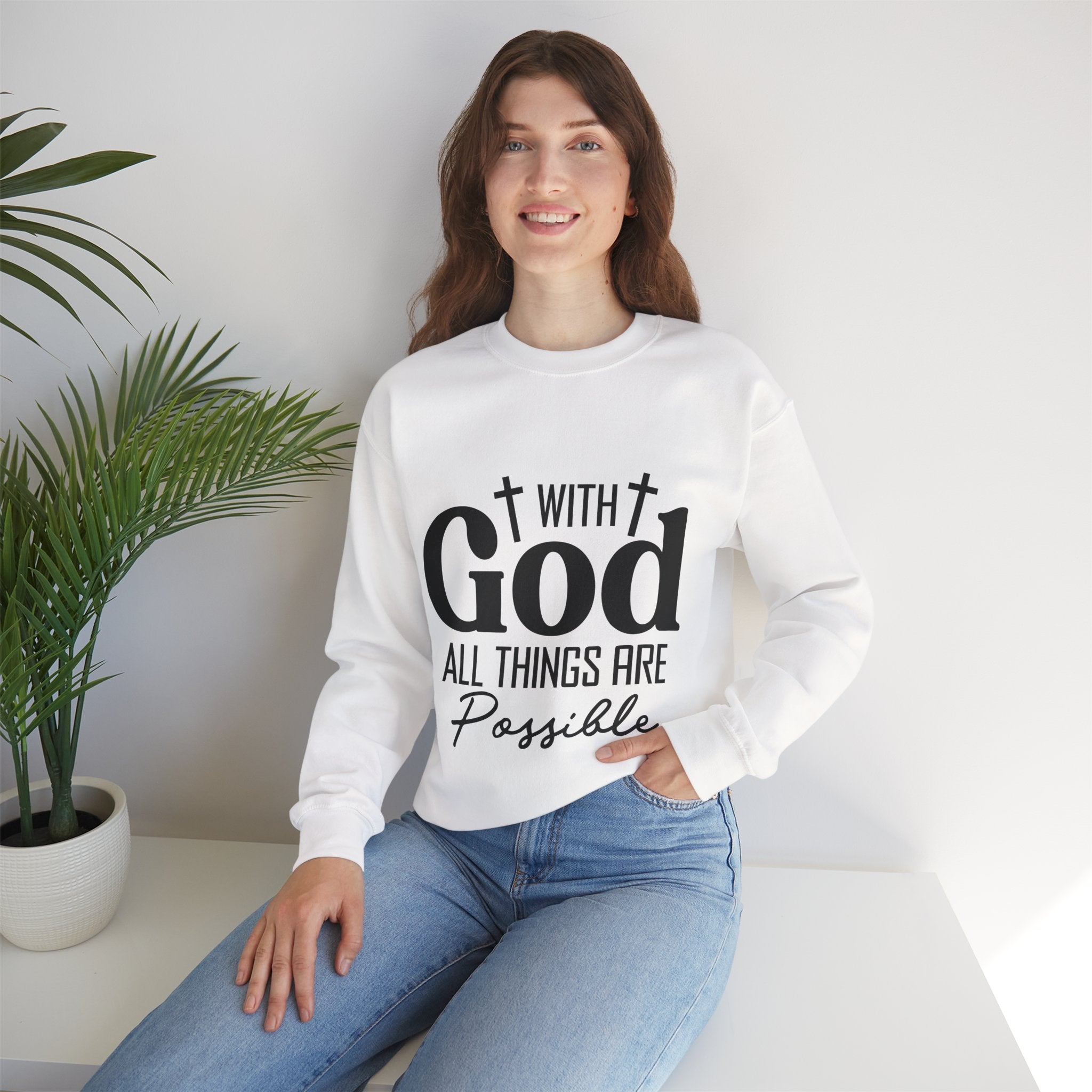 Christian All Things Are Possible Unisex Heavy Blend™ Crewneck Sweatshirt Unisex Ultra Cotton Tee Curved Neck