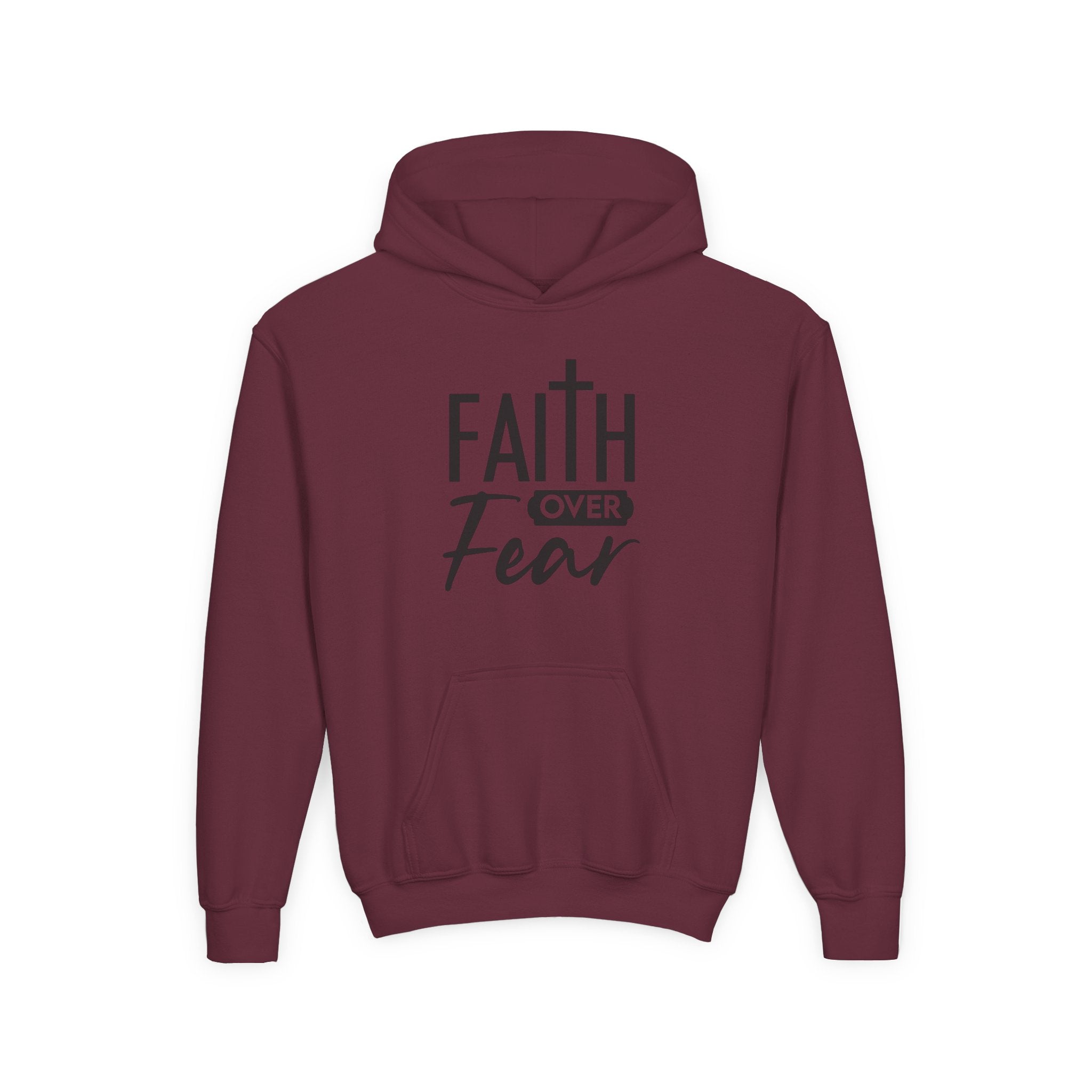 Youth Faith Over Fear Hoodie Kangaroo Pouch Active Wear
