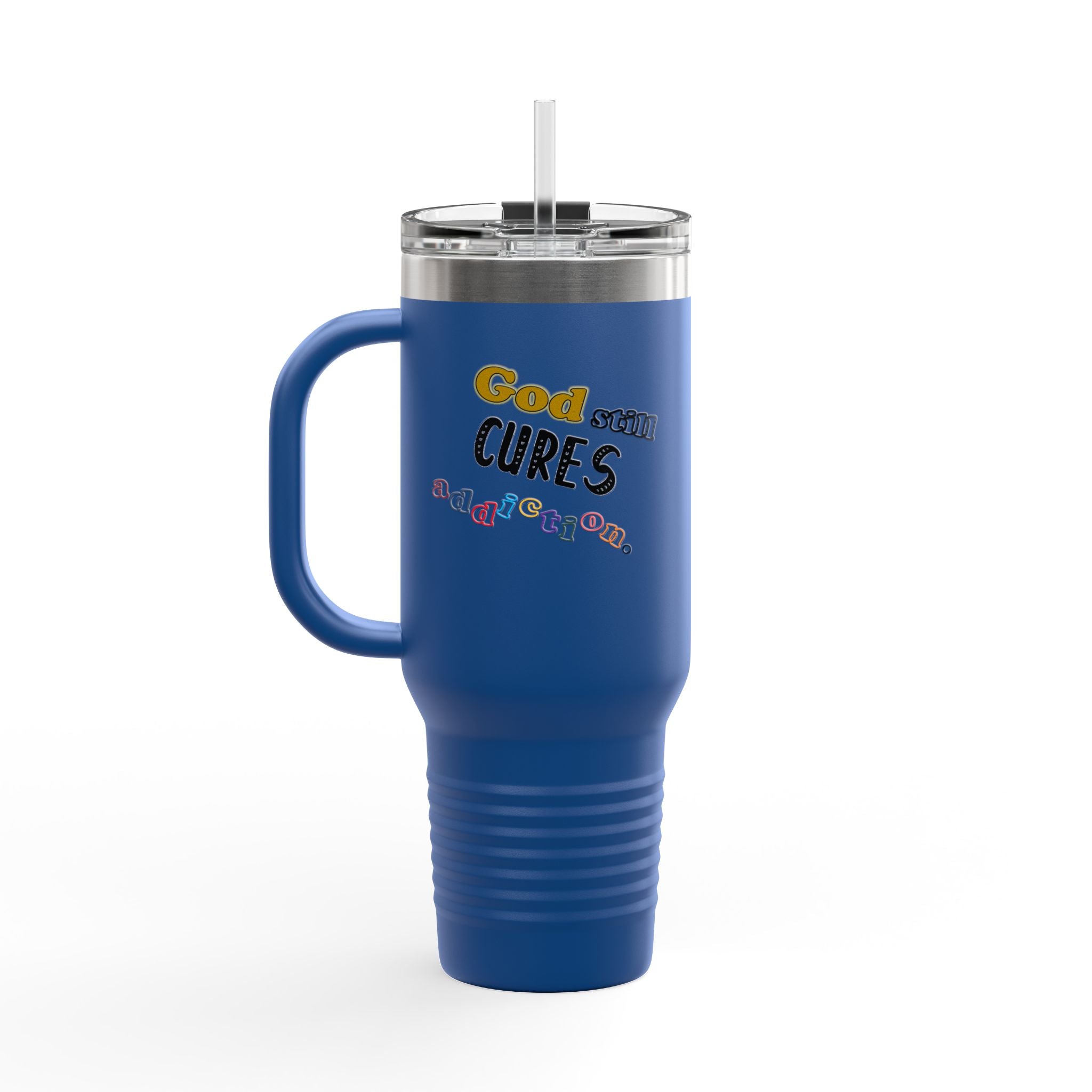 40oz Insulated Travel Mug – "God Sees, Cures, and Loves" Inspirational Tumbler