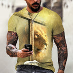 3D Printed Lions Jesus Pattern Pull-Over Breathable Quick-drying T-shirt Curved Neck