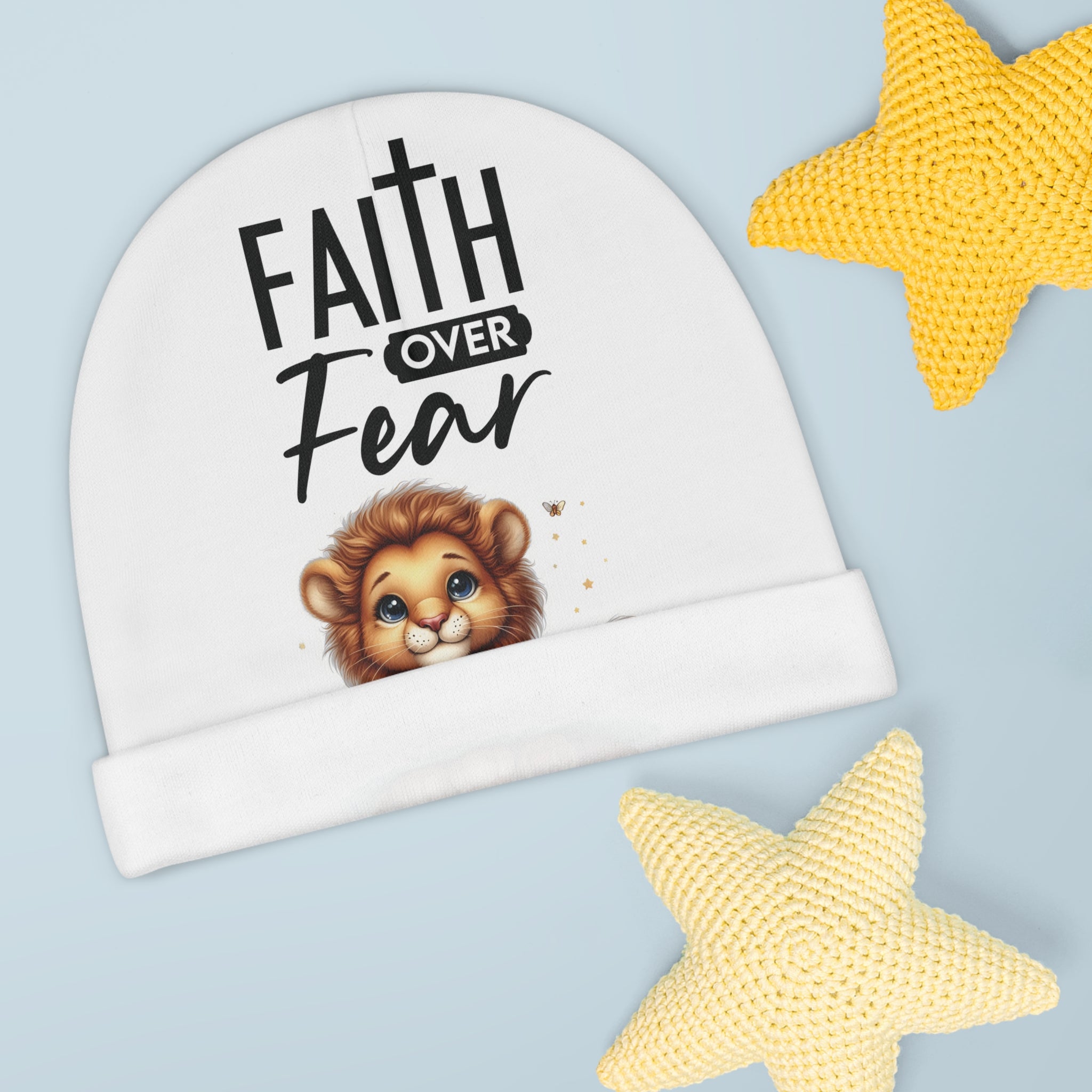 Little Bit of Faith Comfortable Lion Baby Beanie Winter Ski Hat Knitted Unisex Cuffed Covering for Infants