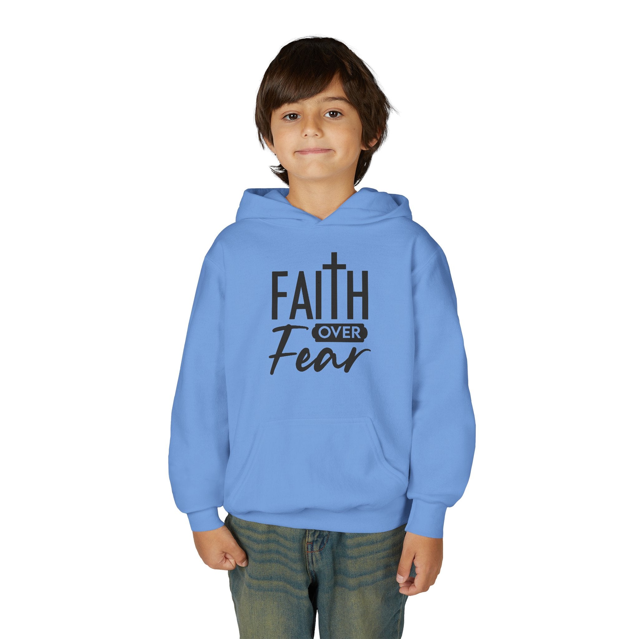 Youth Faith Over Fear Hoodie Kangaroo Pouch Active Wear