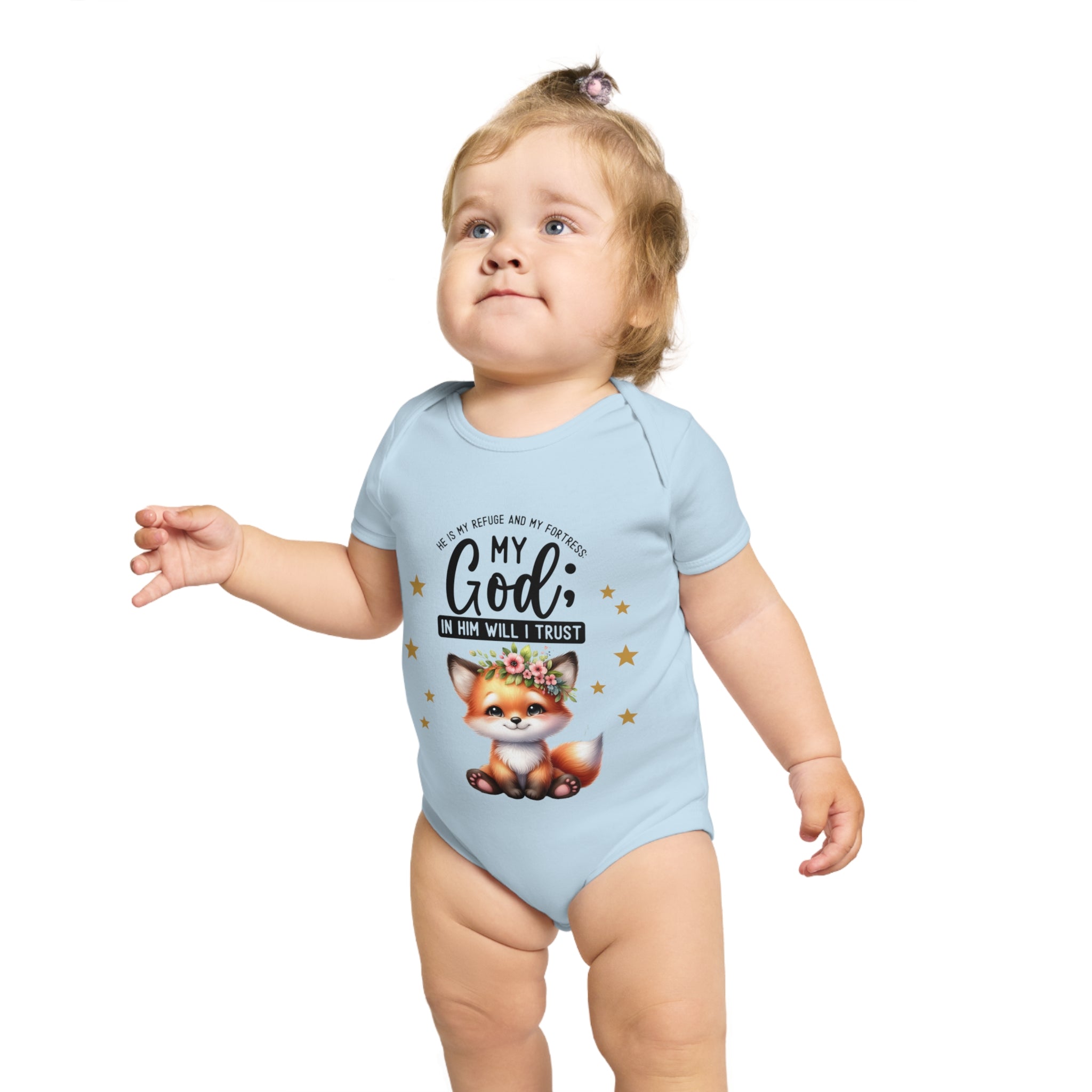 Toddler 1 Piece My God Baby Bodysuit - Trust in Him - Cute Fox Designed Onesies