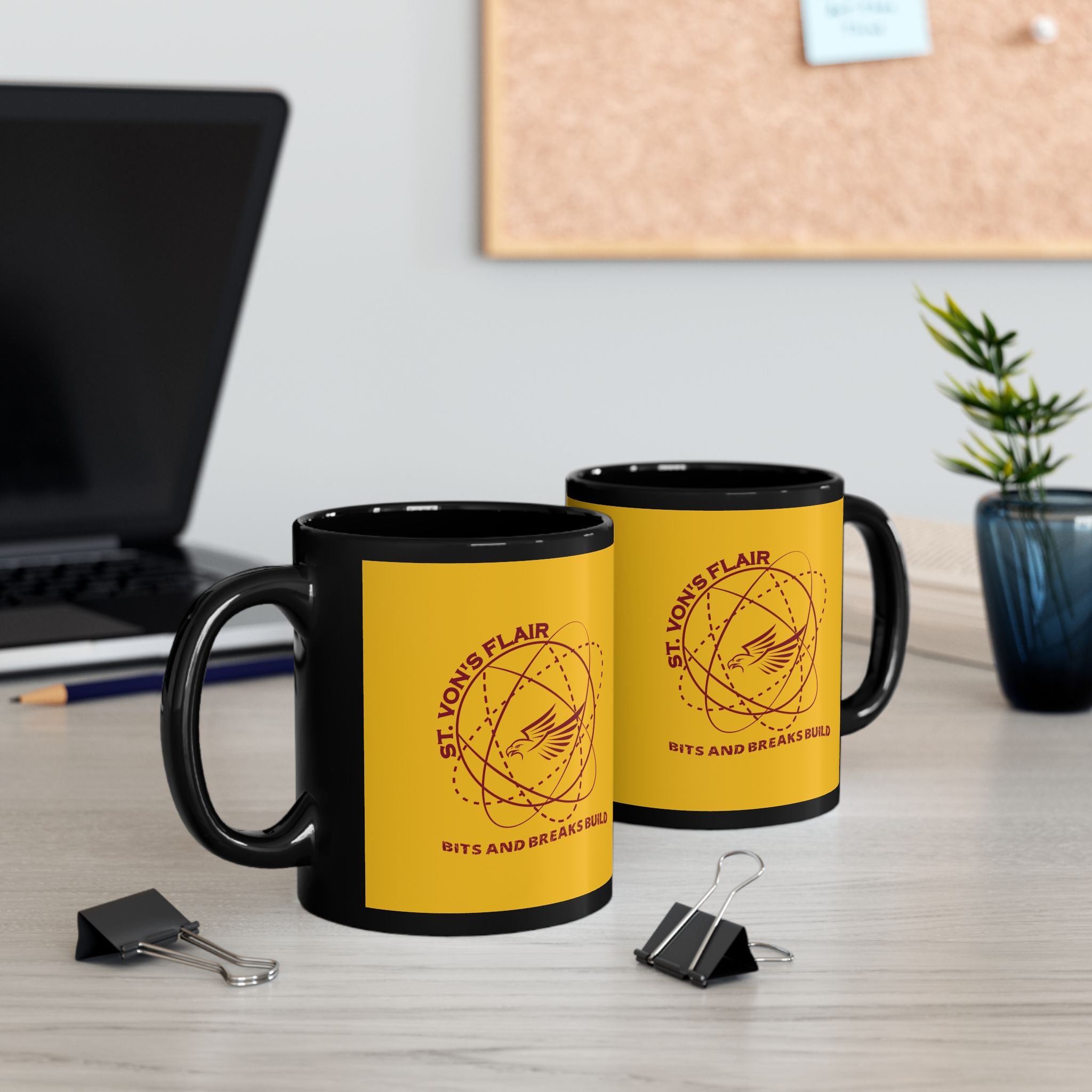 Flying with Warmth Bird 11oz Black Mug Yellow Black