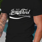 Men's Casual Round Neck T-shirt With Jesus Christ Pattern, Slightly Elastic, Regular Pattern, Geometric Pattern, Short Sleeved T-shirt, Suitable For Home, Travel And Street Wear
