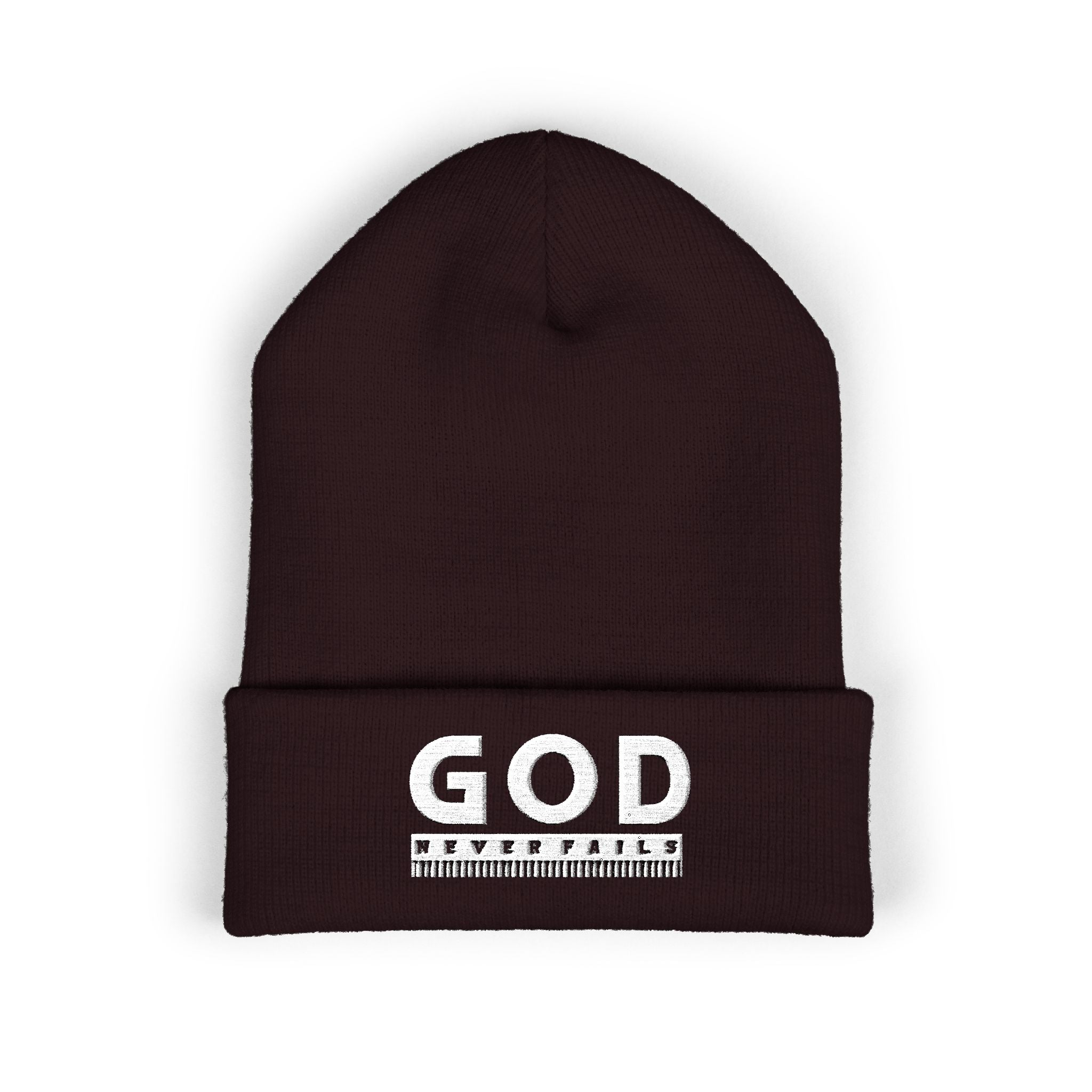 God Never Fails Embroidered Cuffed Beanie