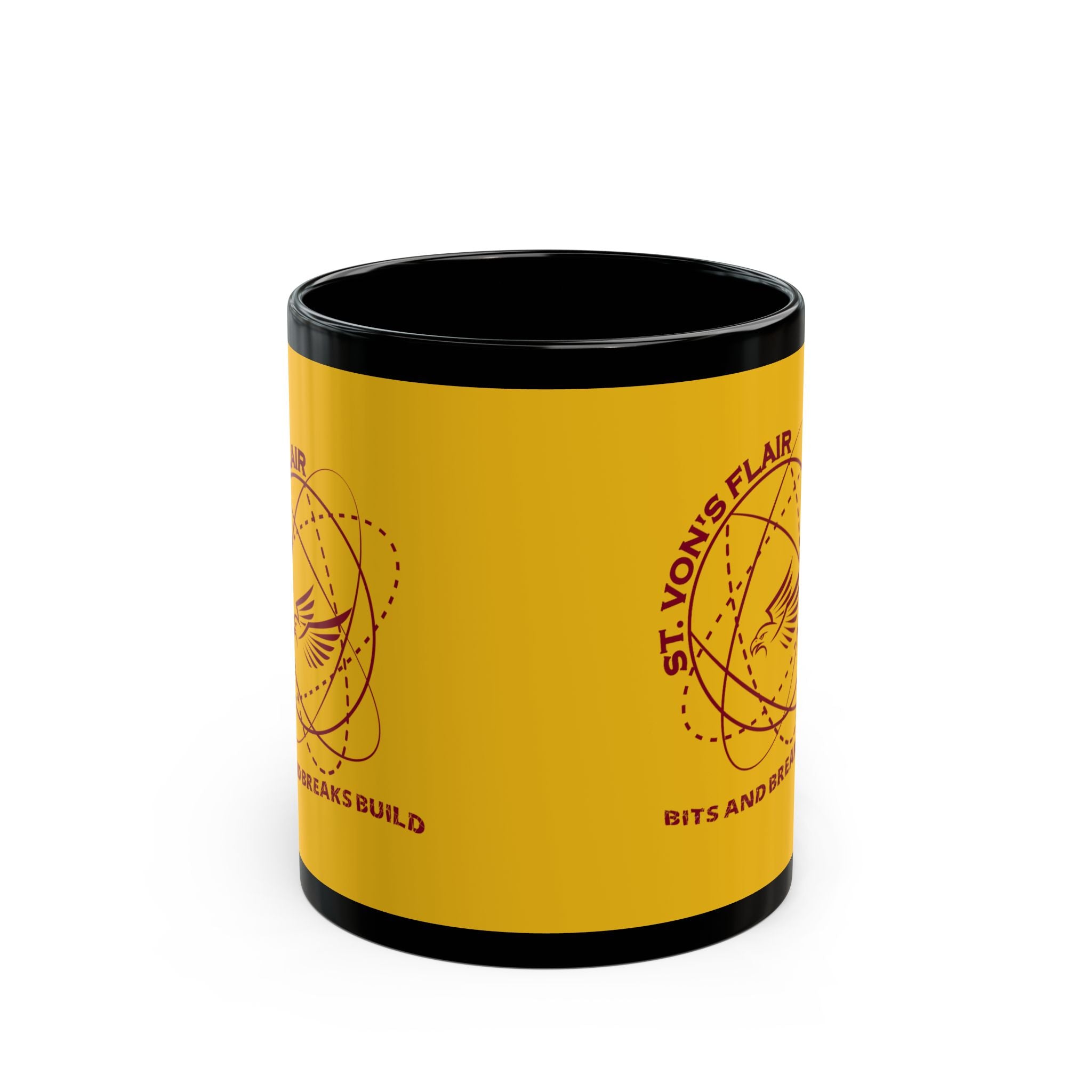 Flying with Warmth Bird 11oz Black Mug Yellow Black