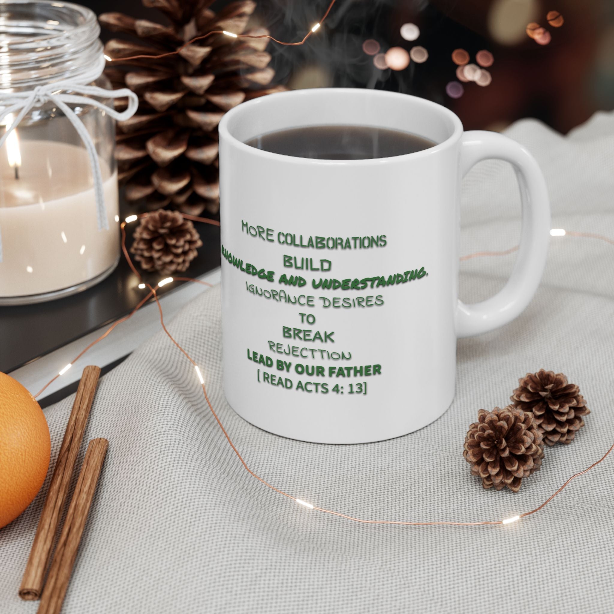 Green Aha Breaks Build Acts 4:13 Ceramic Mug 11oz Soulful Delights