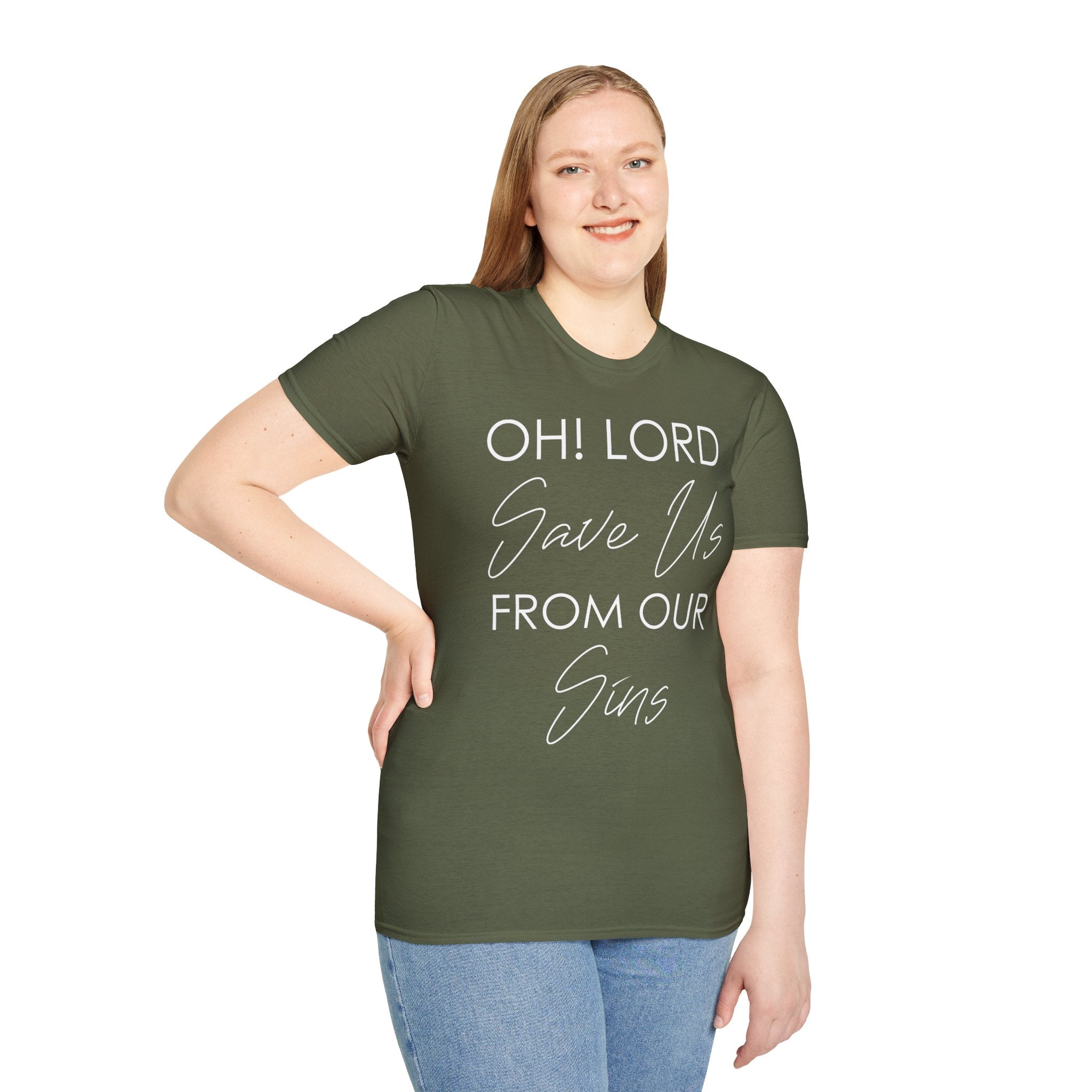 Christian Graphic T-Shirt — "Oh! Lord Save Us From Our Sins" Inspirational Faith Tee
