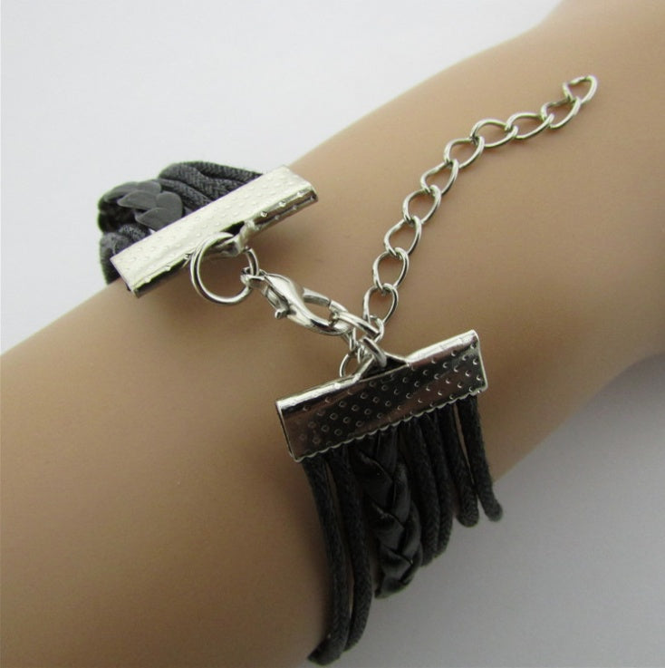 Handmade Love Dream 8 Word Faith Bracelet Bright Leather Rope Multi-Layer