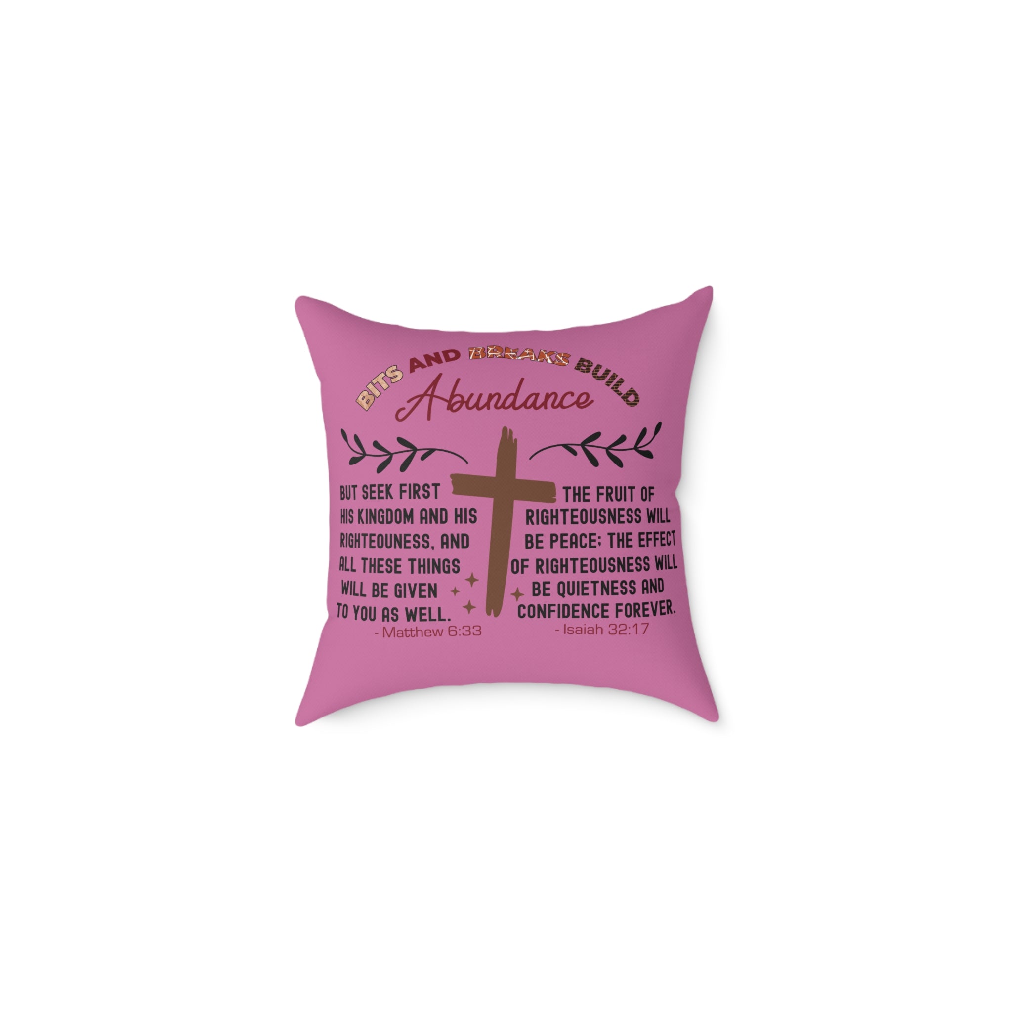 Christian Cross Abundance Throw Pillow Poly Canvas —Righteousness and Peace Decorative Pillow Covers for the Bed Sofa 16" by 16"