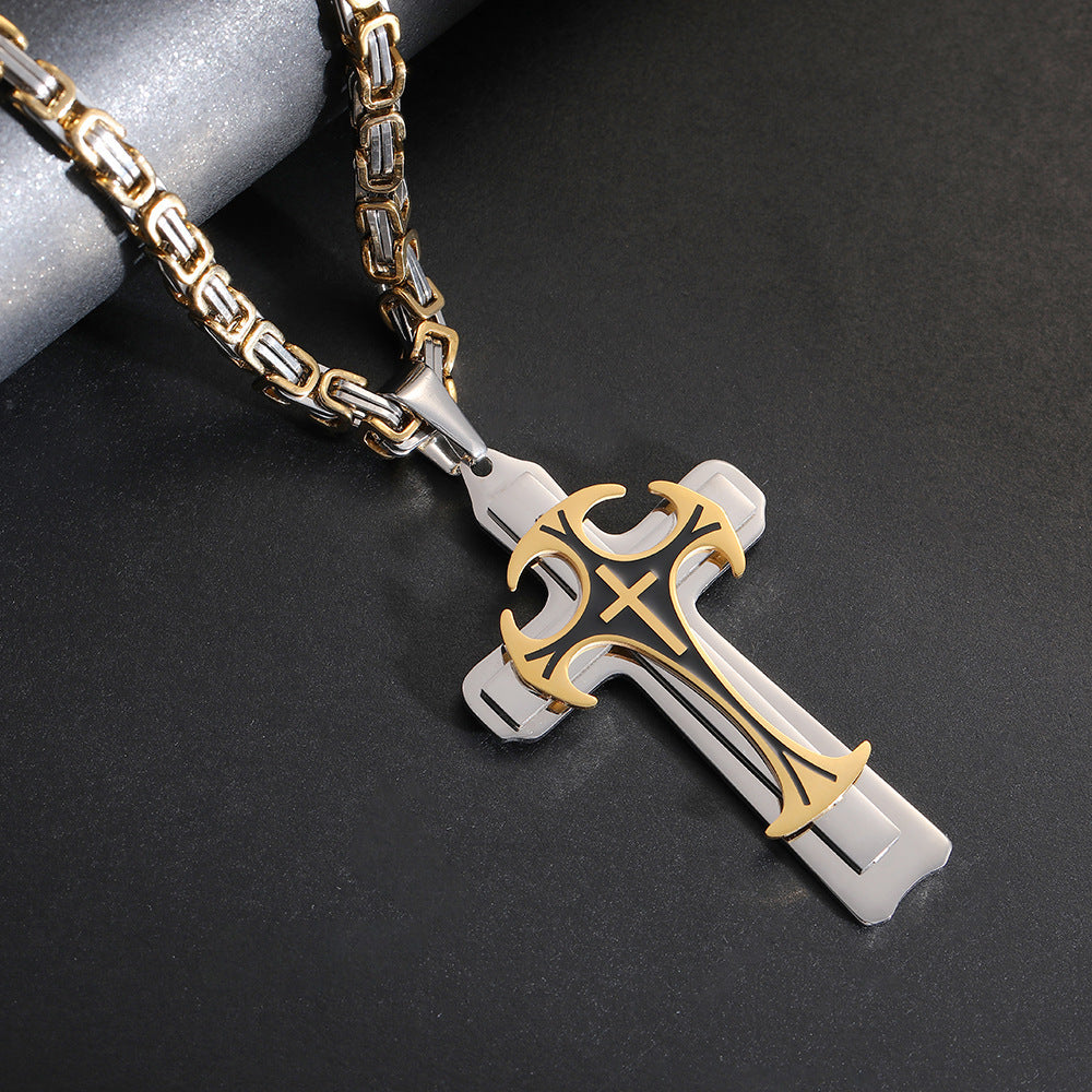 Men Jewelry Christian Trinity Latin Cross Necklace  Stainless Steel Three Layers Cross Pendants Necklaces Jewelry Gift