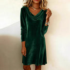 Elegant Solid Color Swing Collar Long Sleeved Velvet Dress Temperament Gentle Skirts For Women Cocktail Party Formal Dresses