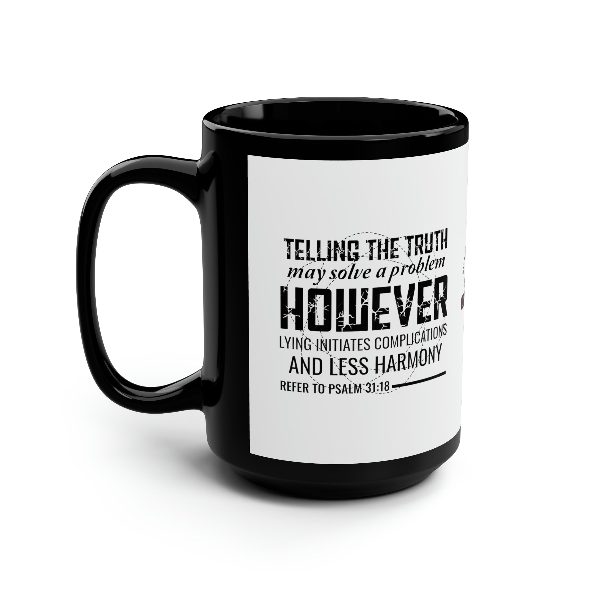 Psalm 31:18 Black and White Mug, 15oz