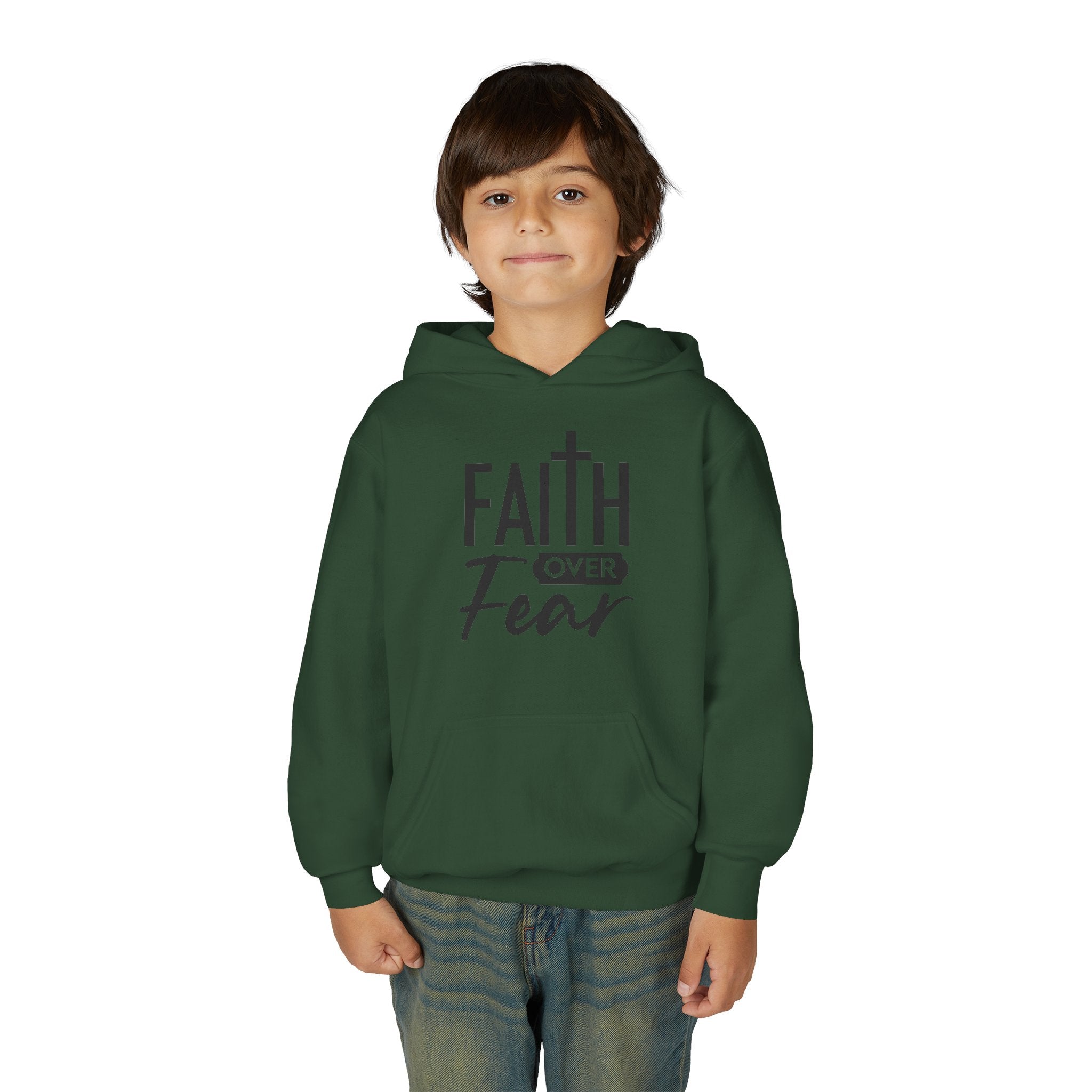 Youth Faith Over Fear Hoodie Kangaroo Pouch Active Wear