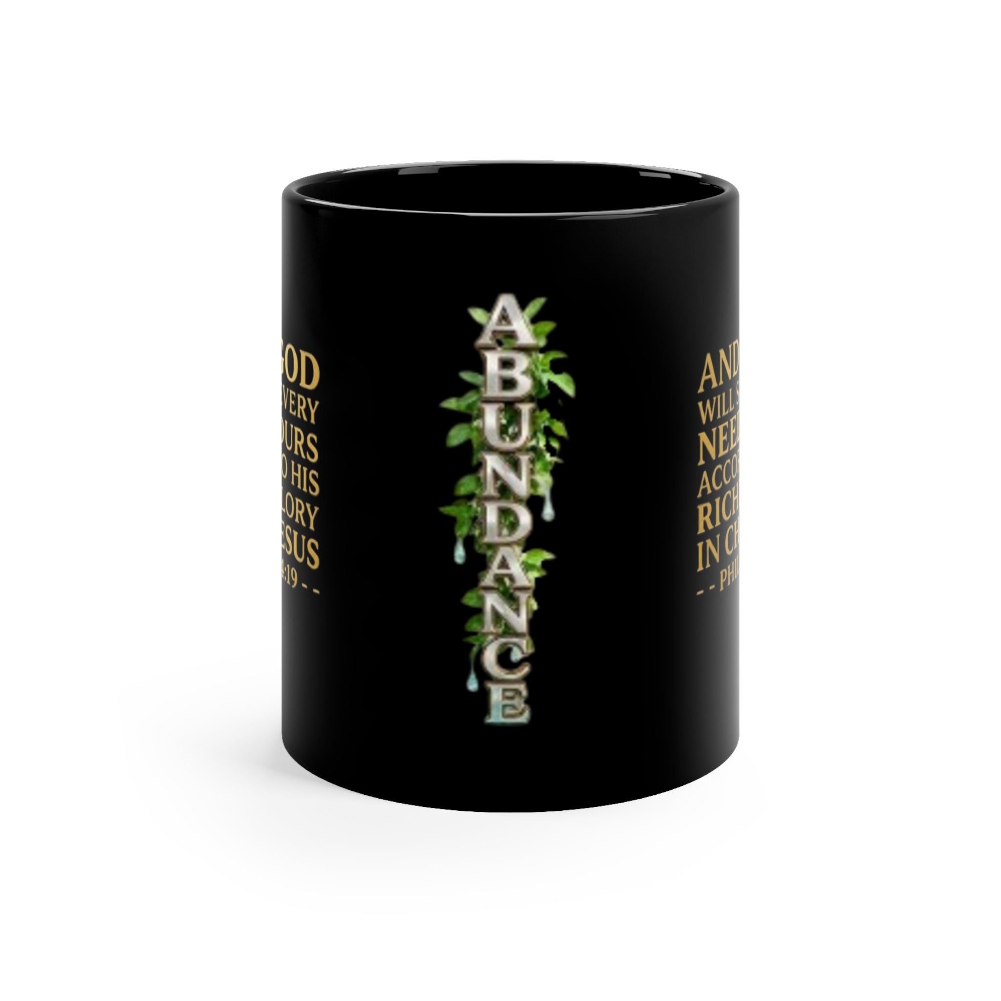 Abundance Coffee Mug | Philippians 4:19 Scripture Black 11oz Ceramic | ST. VON'S FLAIR
