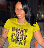 Leopard Print Blessing Letter Print Casual Short Sleeve T-shirt