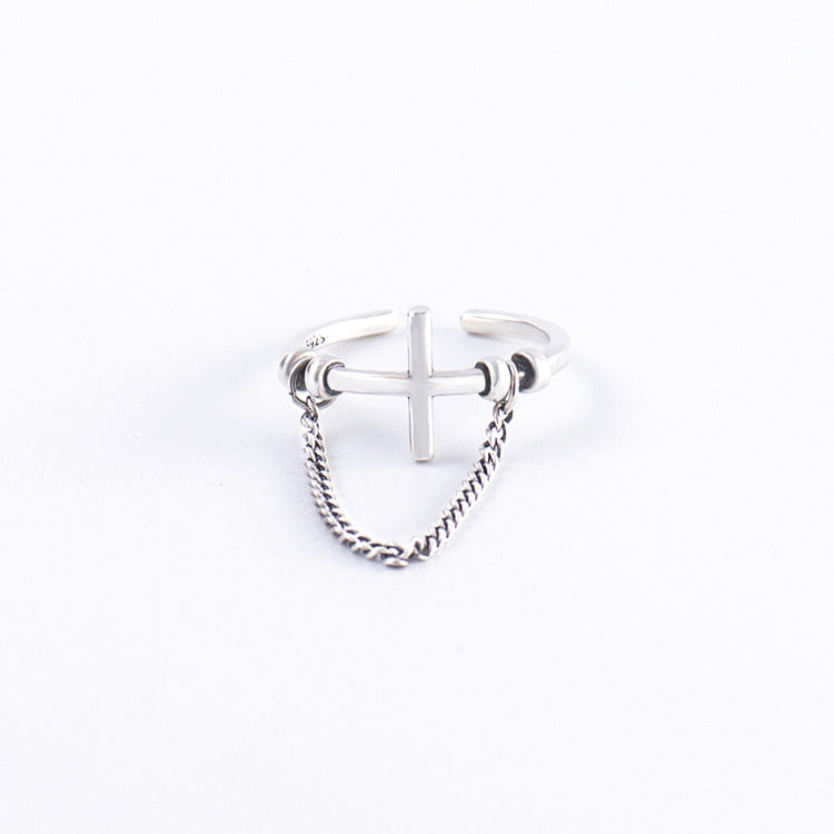 Cross and Chain Ring Handmade Design Female  Jewelry Pure Handmade Ring Tail Ring
