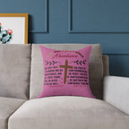 Christian Cross Abundance Throw Pillow Poly Canvas —Righteousness and Peace Decorative Pillow Covers for the Bed Sofa 16" by 16"