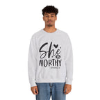 She is Worthy Proverbs Sweatshirt Unisex Curved Neck Fleece Crewneck Long Sleeve