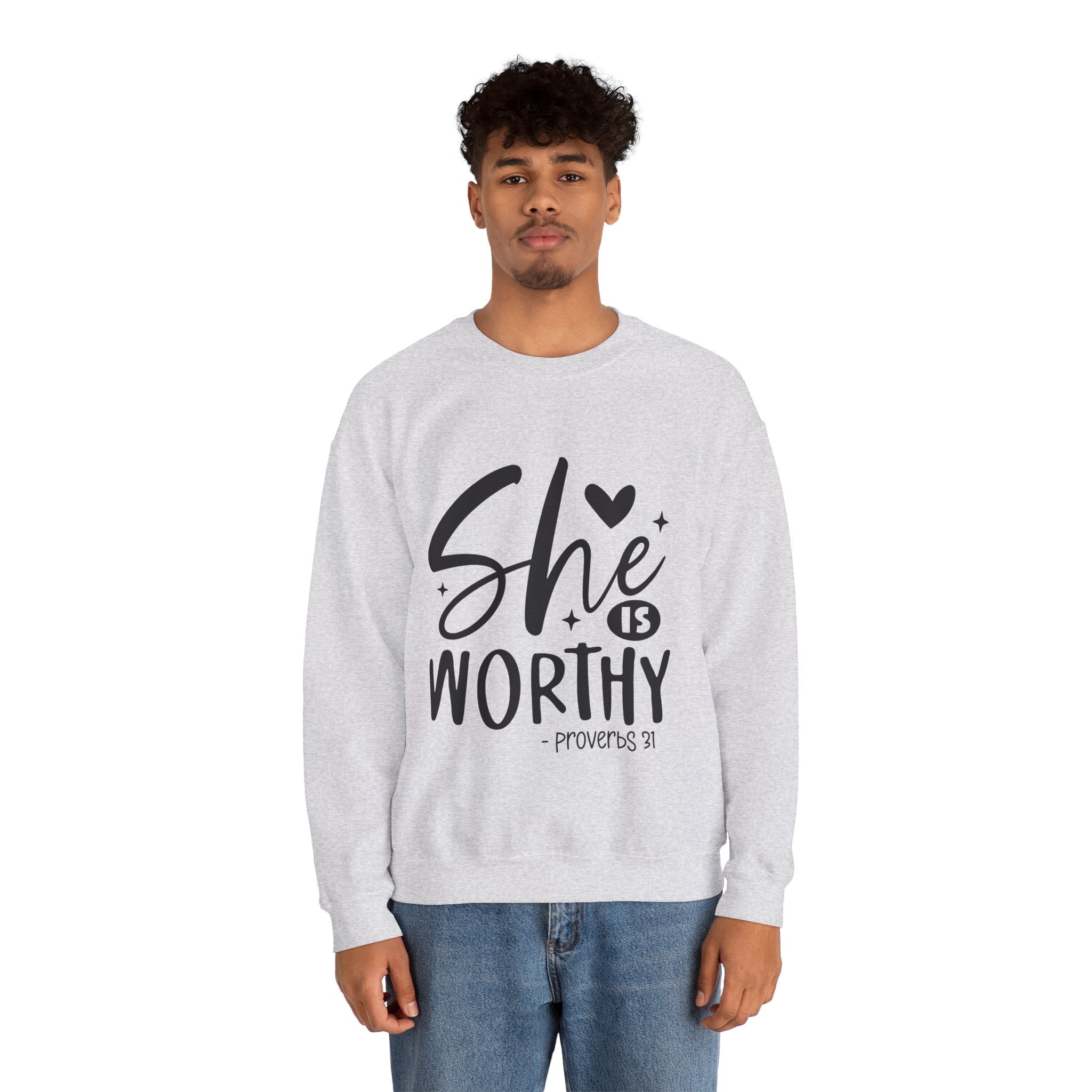 She is Worthy Proverbs Sweatshirt Unisex Curved Neck Fleece Crewneck Long Sleeve
