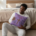 Christian Cross Scripture Throw Pillow — 2 Corinthians 5:7 & Luke 18:27 (16" x 16")