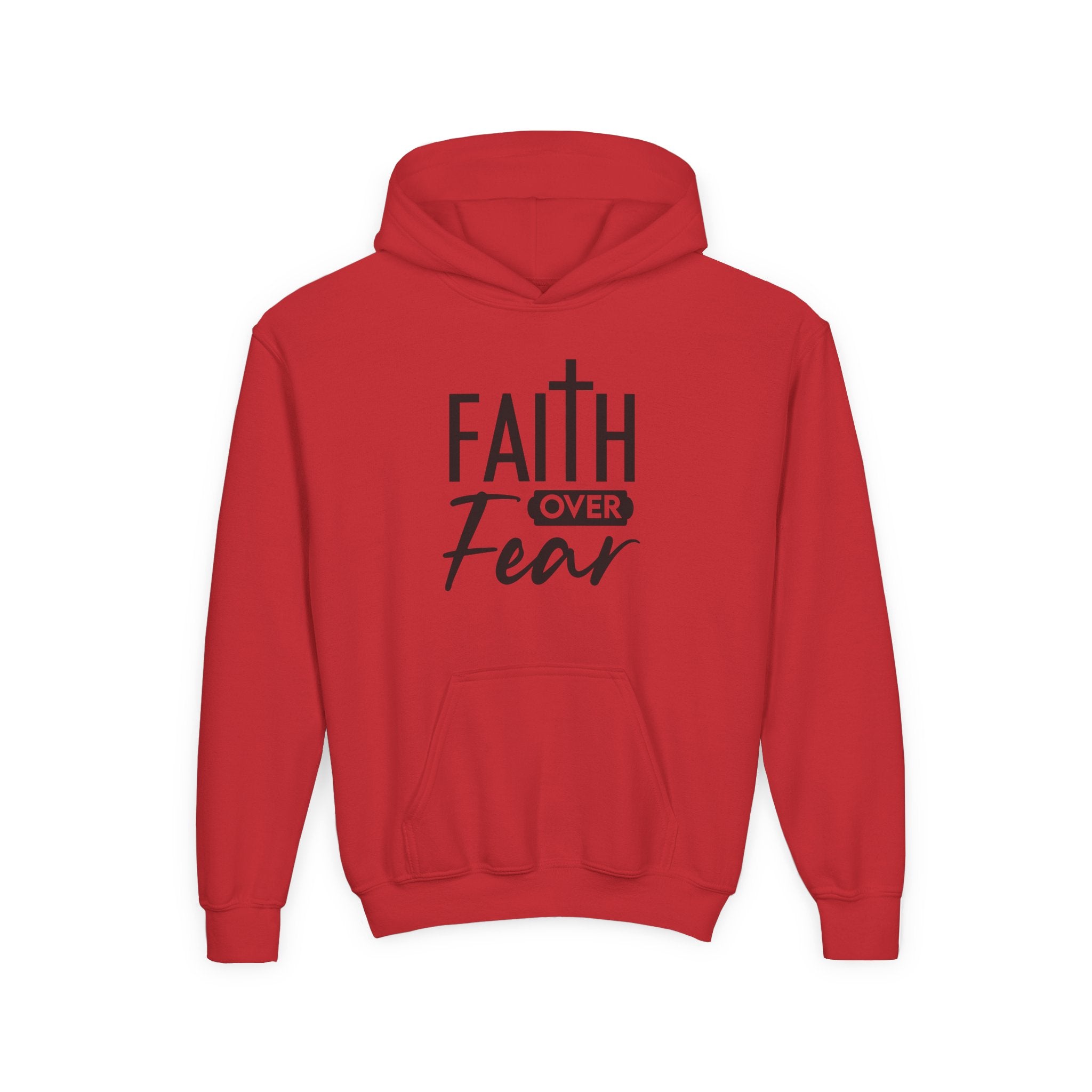 Youth Faith Over Fear Hoodie Kangaroo Pouch Active Wear