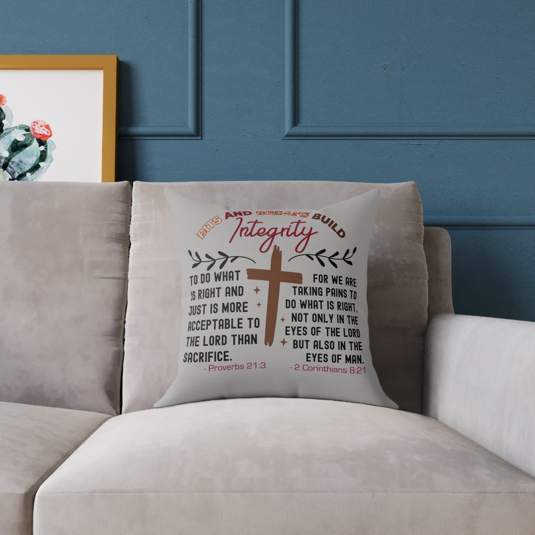 Christian Cross Integrity Throw Pillow Poly Canvas —Do What is Right Scripture Decorative Pillow Covers for the Bed Sofa 16" by 16"