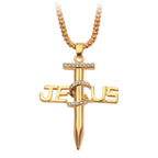 Jesus on the Cross Charm Religion Necklace Alloy Jesus Letters Nails Gold