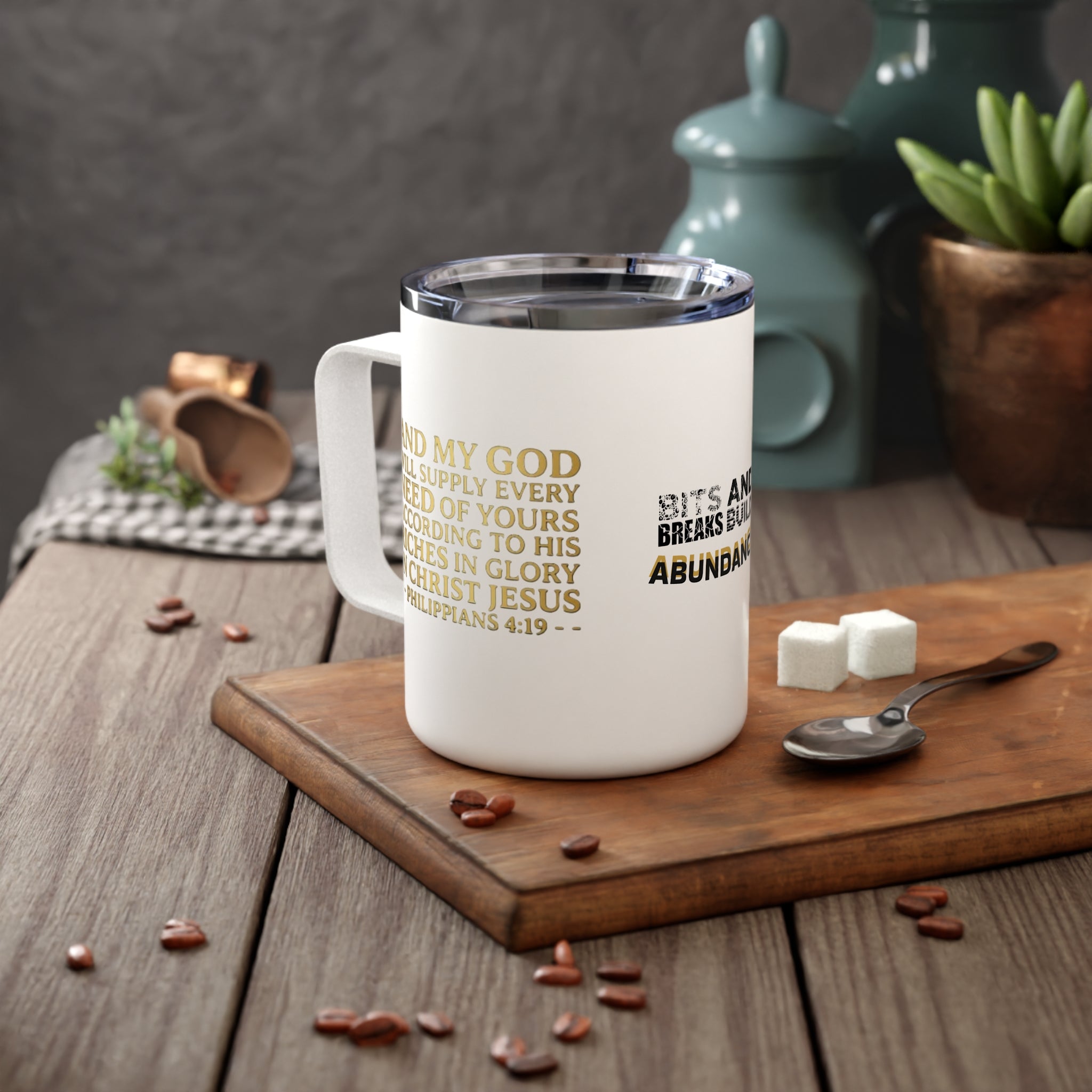 Bits & Breaks Build Abundance | Inspirational Christian Insulated Travel Mug 10oz | ST. VON'S FLAIR