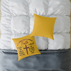 Christian Cross Scripture Yellow Throw Pillow — 2 Corinthians 5:7 & Luke 18:27
