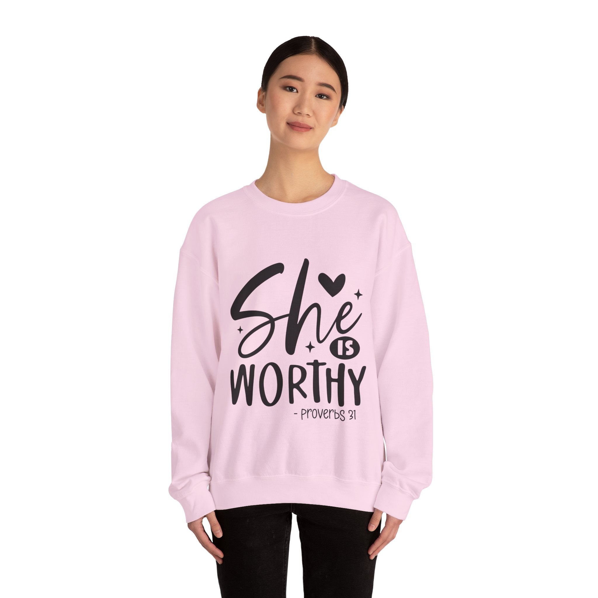 She is Worthy Proverbs Sweatshirt Unisex Curved Neck Fleece Crewneck Long Sleeve