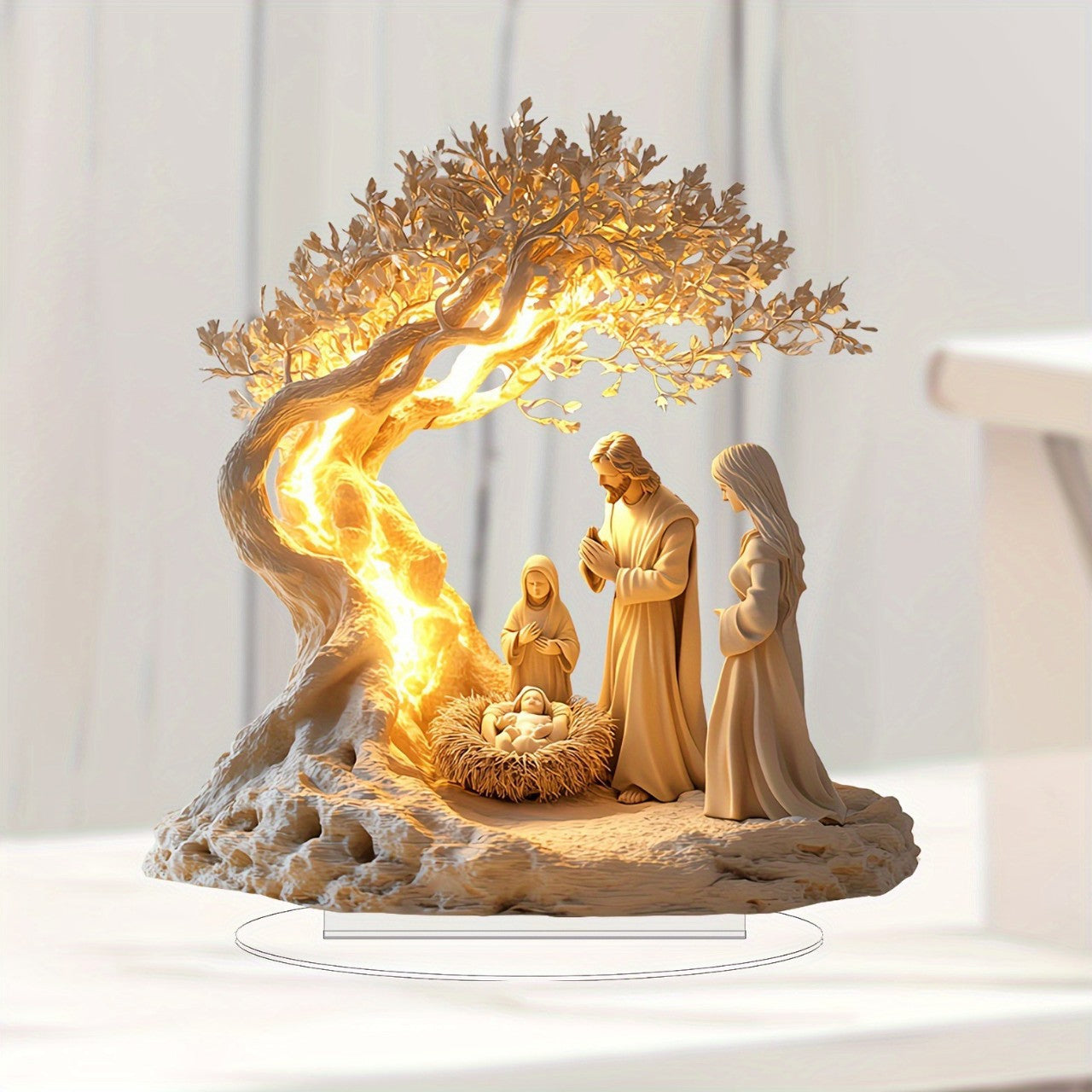 Lights Jesus Tree Of Life Acrylic Decorative Ornaments