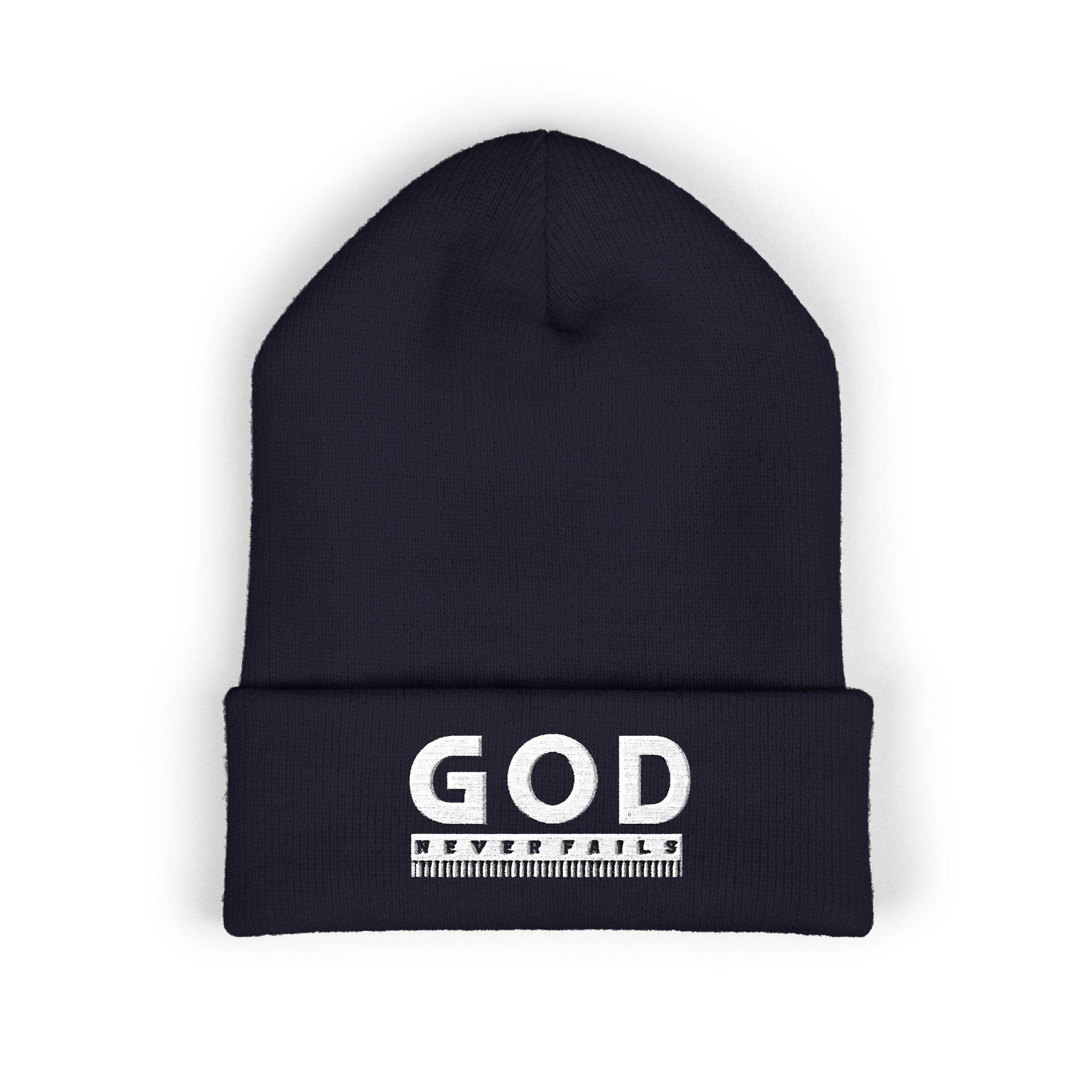 God Never Fails Embroidered Cuffed Beanie