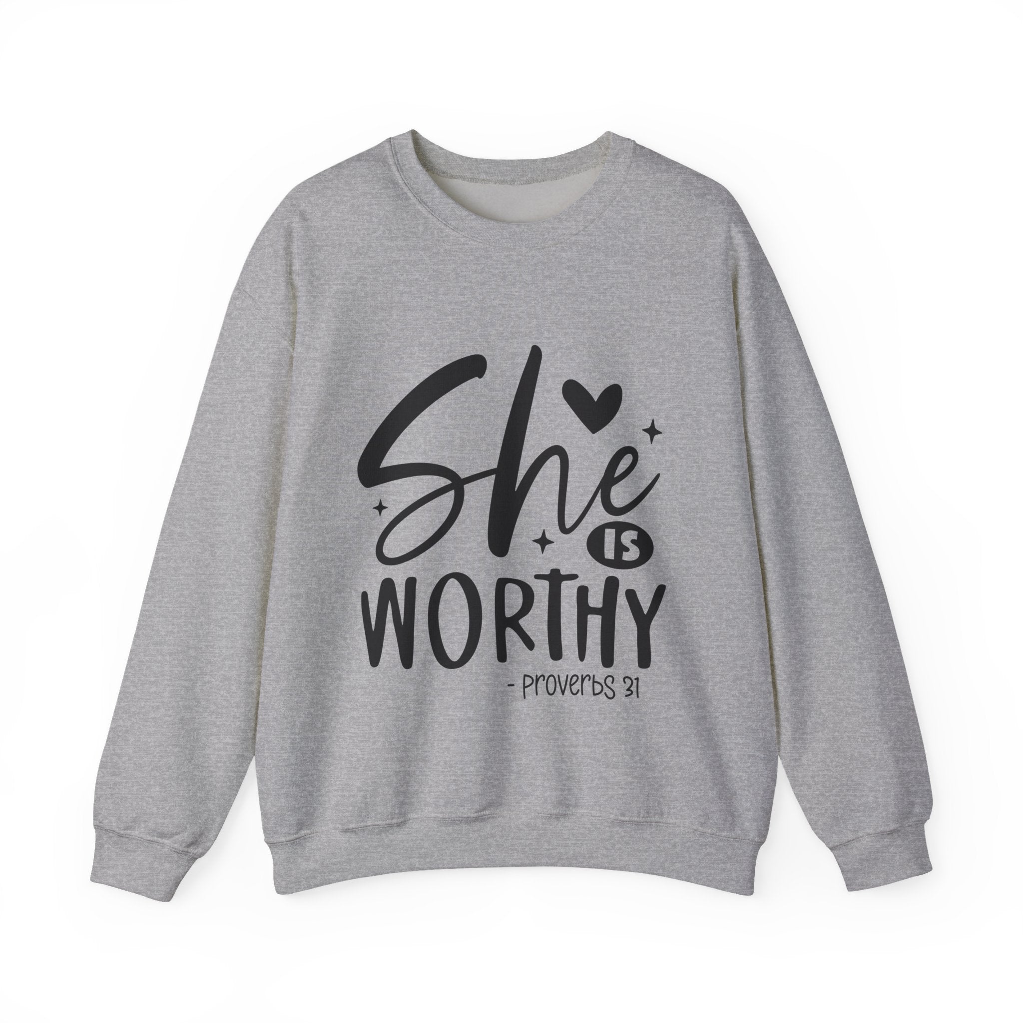 She is Worthy Proverbs Sweatshirt Unisex Curved Neck Fleece Crewneck Long Sleeve
